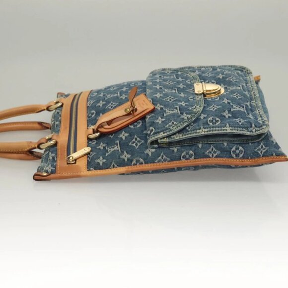 LOUIS VUITTON Monogram Denim Flat Shopper Tote Bag Blue - Picture 4 of 14